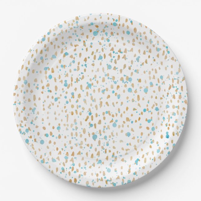 Ocean Blue Gold Sand Dots Paper Plate (Front)