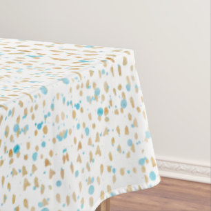 Ocean Blue Gold Sand Dots Tablecloth