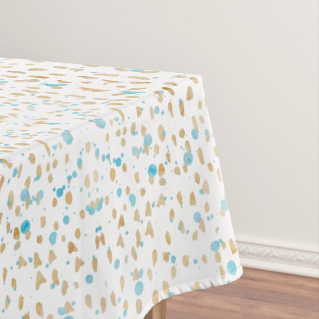 Ocean Blue Gold Sand Dots Tablecloth (In Situ)