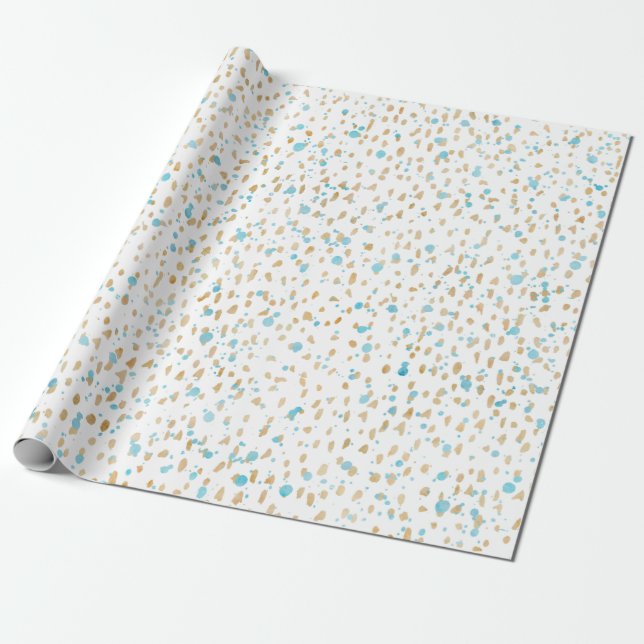 Ocean Blue Gold Sand Dots Wrapping Paper (Unrolled)
