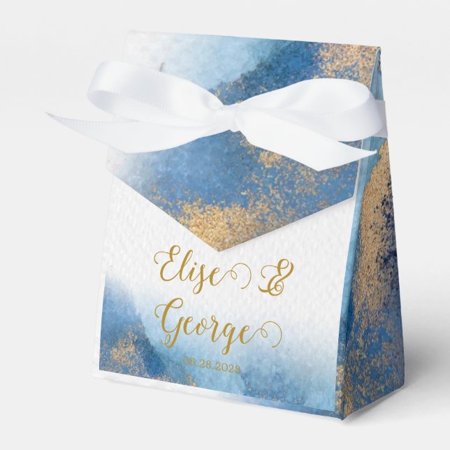 Ocean Blue Gold Watercolor Welcome Wedding Favour Box (Front Side)