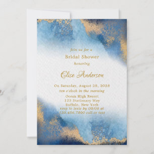 Ocean Blue Golden Watercolor Bridal Shower Invitation