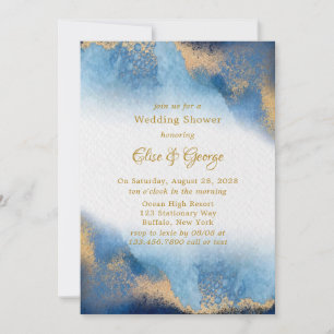 Ocean Blue Golden Watercolor Wedding Shower Invitation