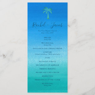 Ocean Blue Green Beach Tropical Palm Tree Wedding Programme