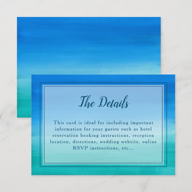 Ocean Blue Green Beach Wedding Details Card (Front/Back)