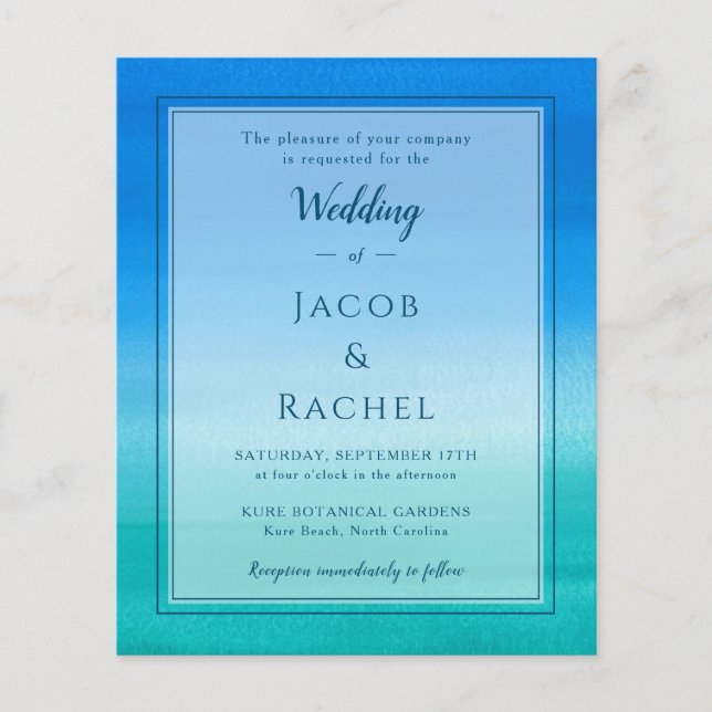 Ocean Blue Green Beach Wedding Invitation (Front)