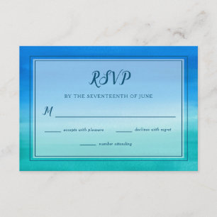 Ocean Blue Green Beach Wedding RSVP Card