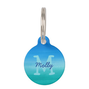 Ocean Blue Green Monogram Name Address Pet Tag