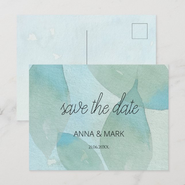 Ocean Blue Green Watercolor Transparent Original Holiday Postcard (Front/Back)