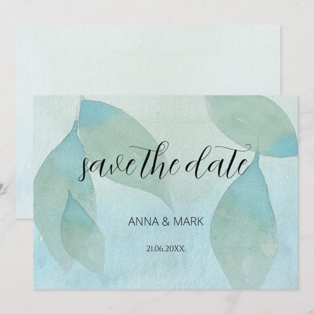 Ocean Blue Green Watercolor Transparent Original Invitation (Front/Back)