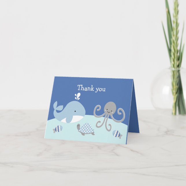 Ocean Blue Grey Whale Note Cards (Front)