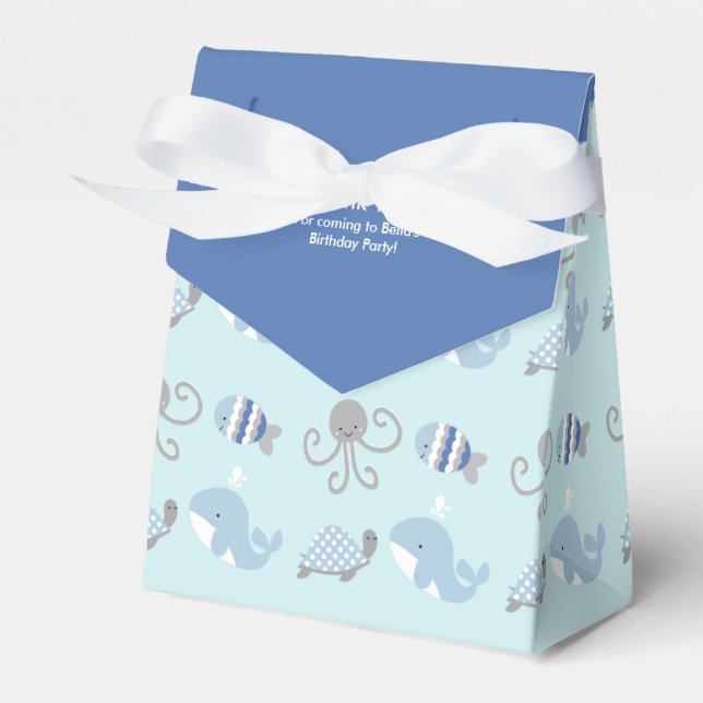 Ocean Blue Grey Whale Sea Life Favour Box (Front Side)