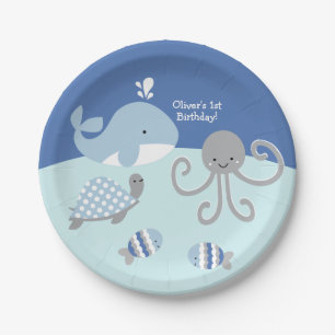 Ocean Blue Grey Whale Sea Life Party Plate