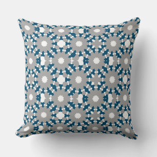 Ocean Blue Grey White Connected Circles Pattern Cushion