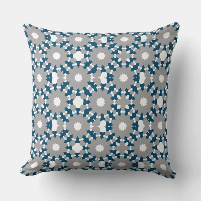 Ocean Blue Grey White Connected Circles Pattern Cushion (Front)