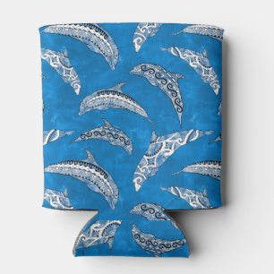 Ocean Blue Hawaiian Tribal Dolphins Can Cooler