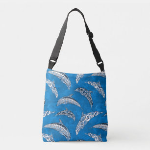 Ocean Blue Hawaiian Tribal Dolphins Crossbody Bag