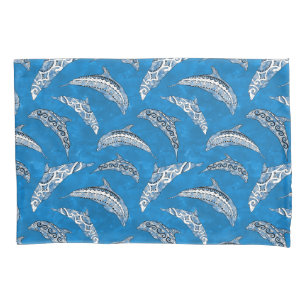 Ocean Blue Hawaiian Tribal Dolphins Pillowcase