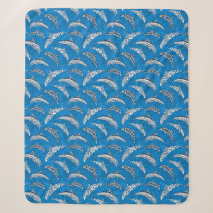 Ocean Blue Hawaiian Tribal Dolphins Sherpa Blanket