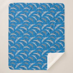 Ocean Blue Hawaiian Tribal Dolphins Sherpa Blanket