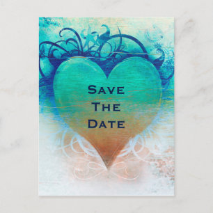 Ocean Blue Heart Grunge Beach Tropical Announcement Postcard