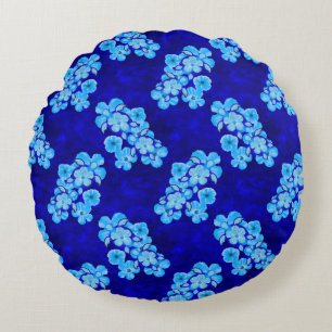 Ocean Blue Honu Turtles Hibiscus Flowers Round Cushion