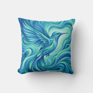Ocean Blue Hummingbird Throw Pillow