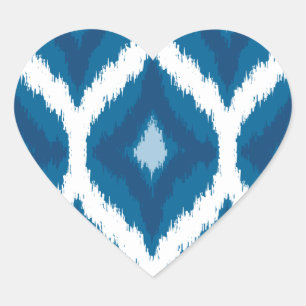 Ocean Blue Ikat Modern Ethnic Geometric Print Heart Sticker