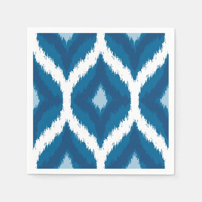 Ocean Blue Ikat Modern Ethnic Geometric Print Napkin (Front)