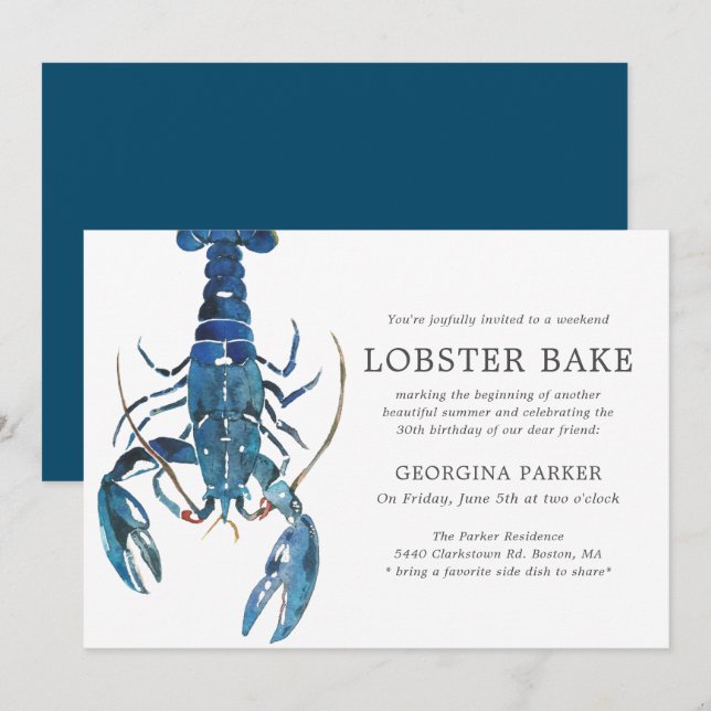 Ocean Blue Lobster Bake Birthday Invitation (Front/Back)