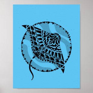 Ocean Blue Manta Ray  Poster