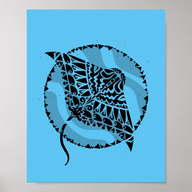 Ocean Blue Manta Ray  Poster (Front)