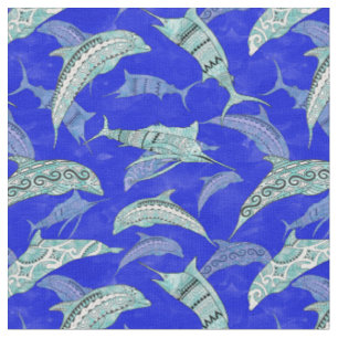 Ocean Blue Marine Animals Dolphins Marlins Fabric