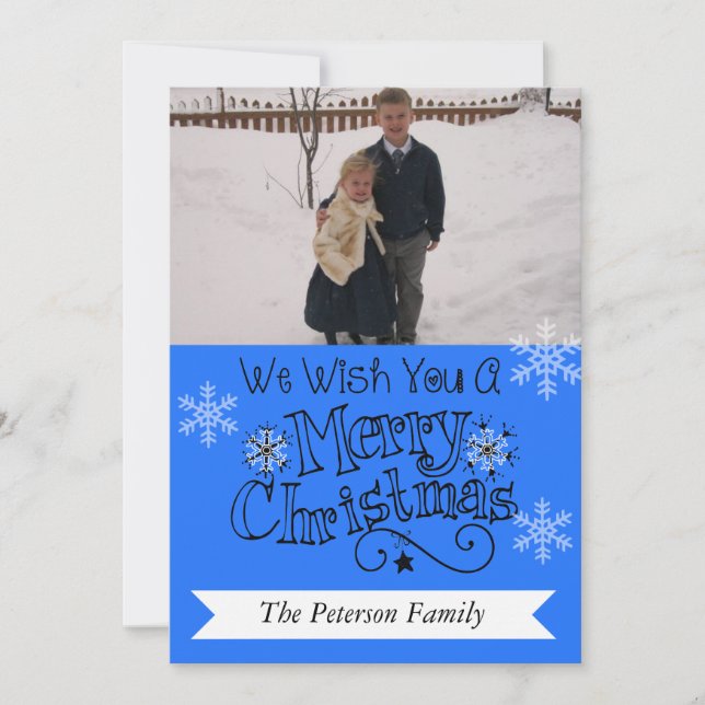 Ocean Blue Merry Christmas Photo Holiday Card (Front)