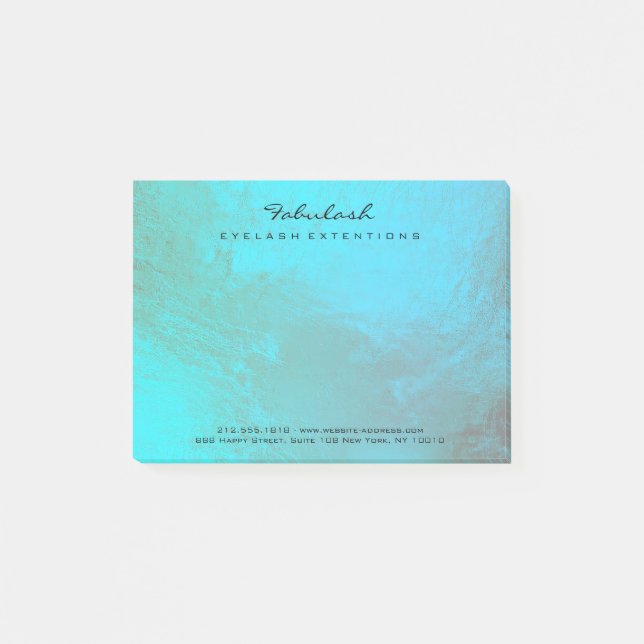Ocean Blue Metallic Name Web Telephone Number Post-it Notes (Front)