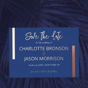 Ocean Blue Minimal Lines Wedding Save The Date    