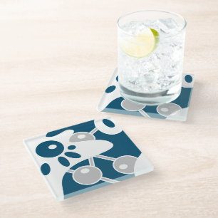 Ocean Blue Modern Doodle 1 Glass Coaster