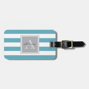 Ocean Blue Monogrammed Awning Stripe Luggage Tag