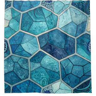 Ocean Blue Mosaic Pattern – Irregular Polygon Shower Curtain