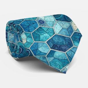 Ocean Blue Mosaic Pattern – Irregular Polygon Tie
