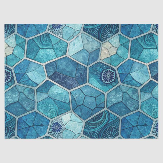 Ocean Blue Mosaic Pattern – Irregular Polygon Tissue Paper (Front)