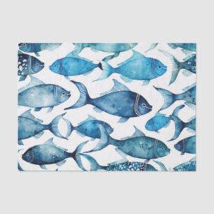 Ocean Blue Navy Fish   Coastal Birthday Gift Wrap Tissue Paper