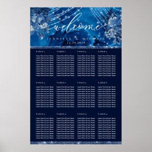 Ocean Blue Navy Floral Table Plan Seating Poster