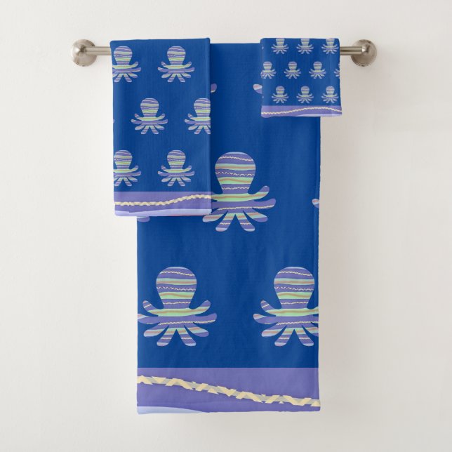  Ocean Blue Octopus Kids Bath Towel Set (Insitu)