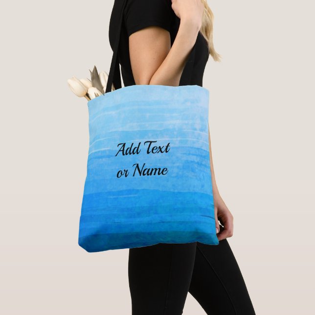Ocean Blue Ombre Gradient Name or Quote Tote Bag (Close Up)
