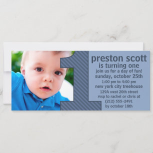Ocean Blue One Is Fun Photo First Birthday Party Invitation