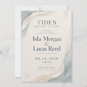 Ocean Blue Pearl Wave Wedding Invitation