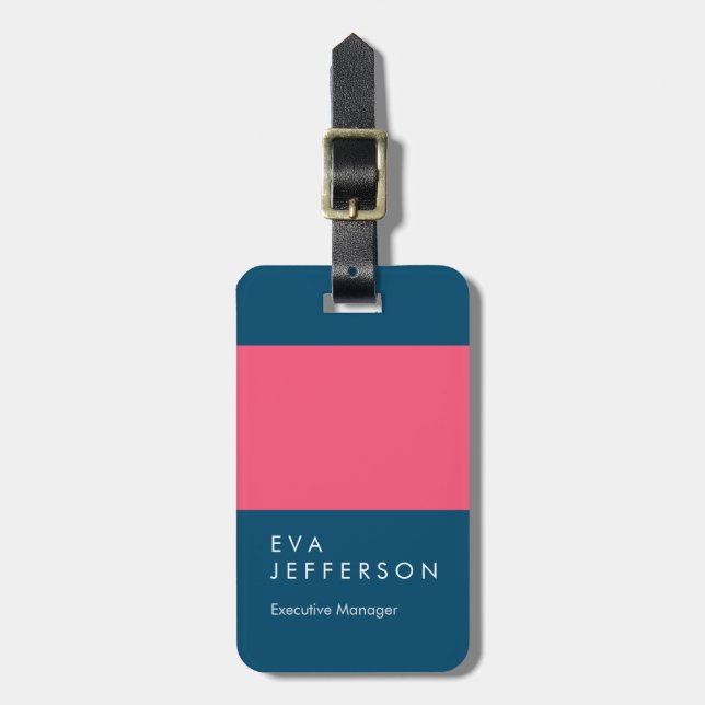 Ocean blue pink elegant unique modern luggage tag (Front Vertical)