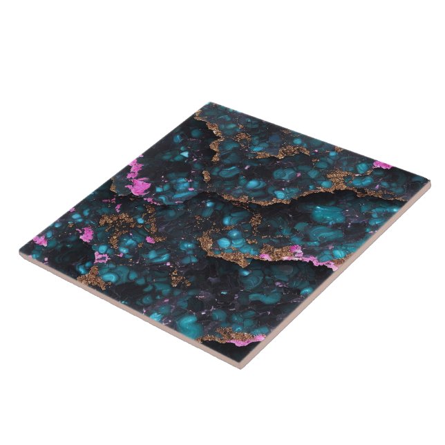 Ocean Blue Pink Gold Marble Popular Collection Tile (Side)