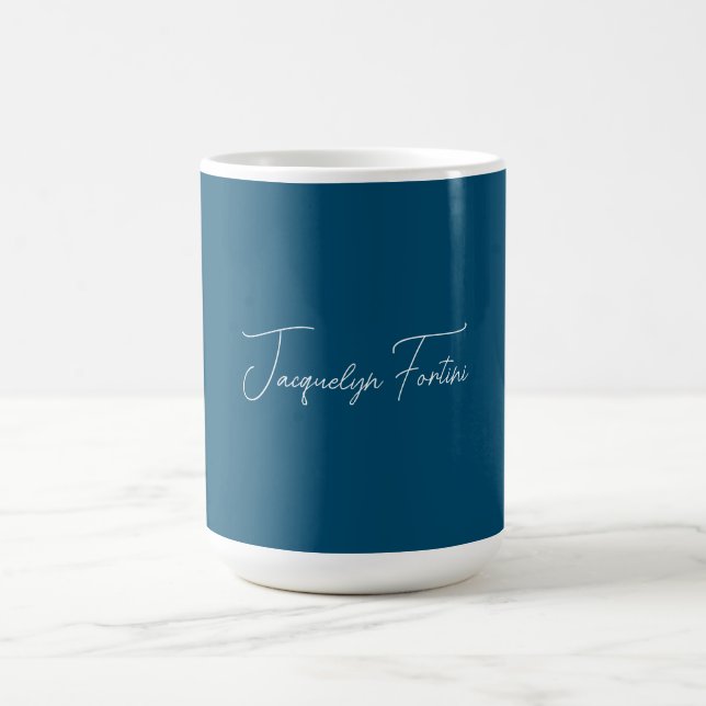 Ocean Blue Plain Elegant Minimalist Calligraphy Coffee Mug (Center)